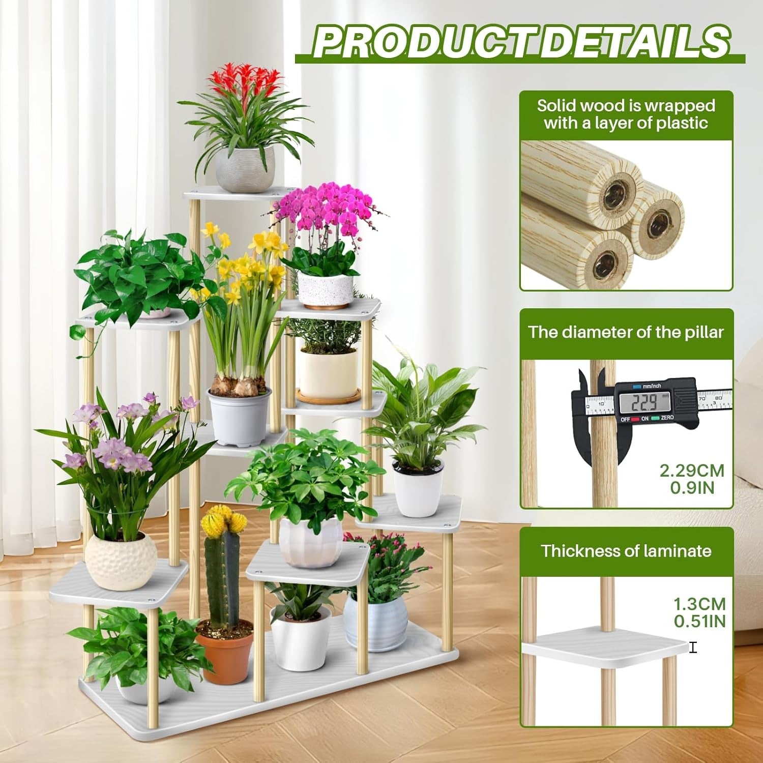 9 Tier Wooden Plant Stand Indoor Outdoor Multi Pot Flower Rack Display Shelf