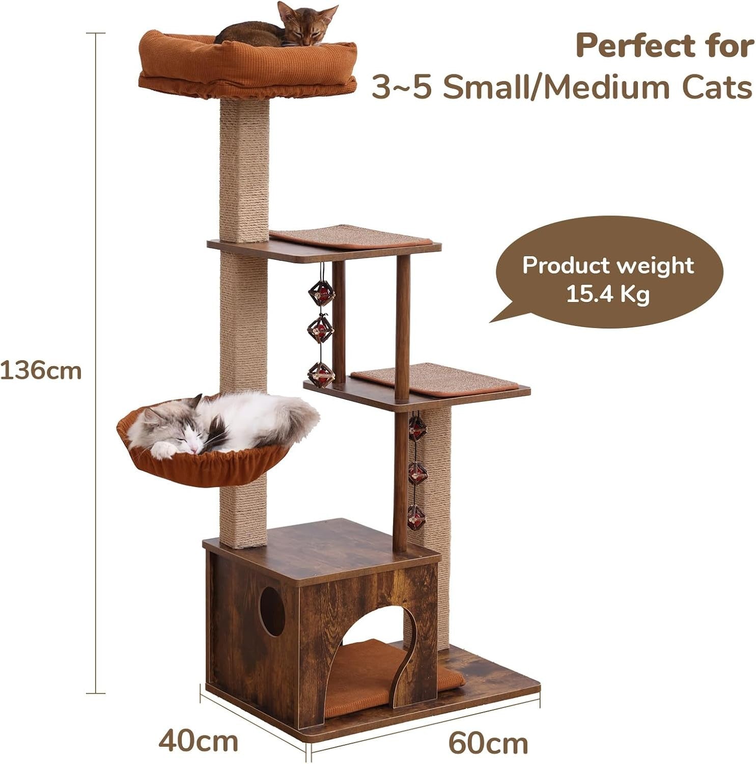 136cm Cat Tree Tower Wooden Condo Plush Perch Hammock Scratching Post