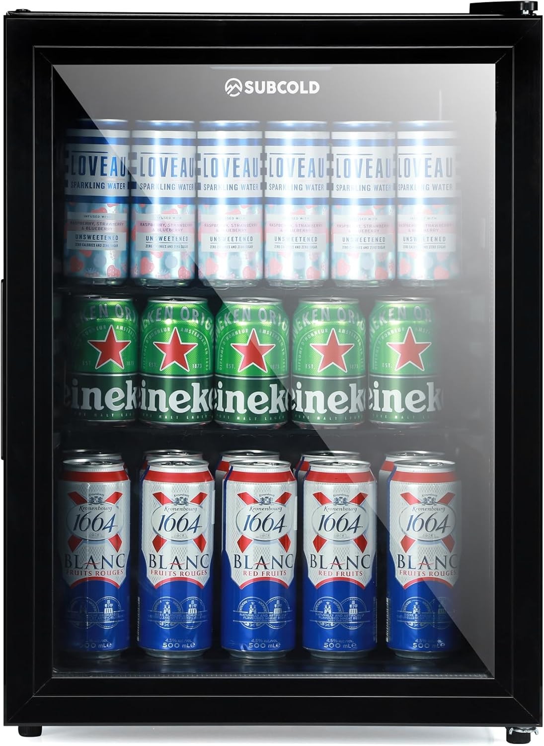 Mini Drinks Fridge Glass Door LED Quiet 54L 54 Cans Home Bar Black
