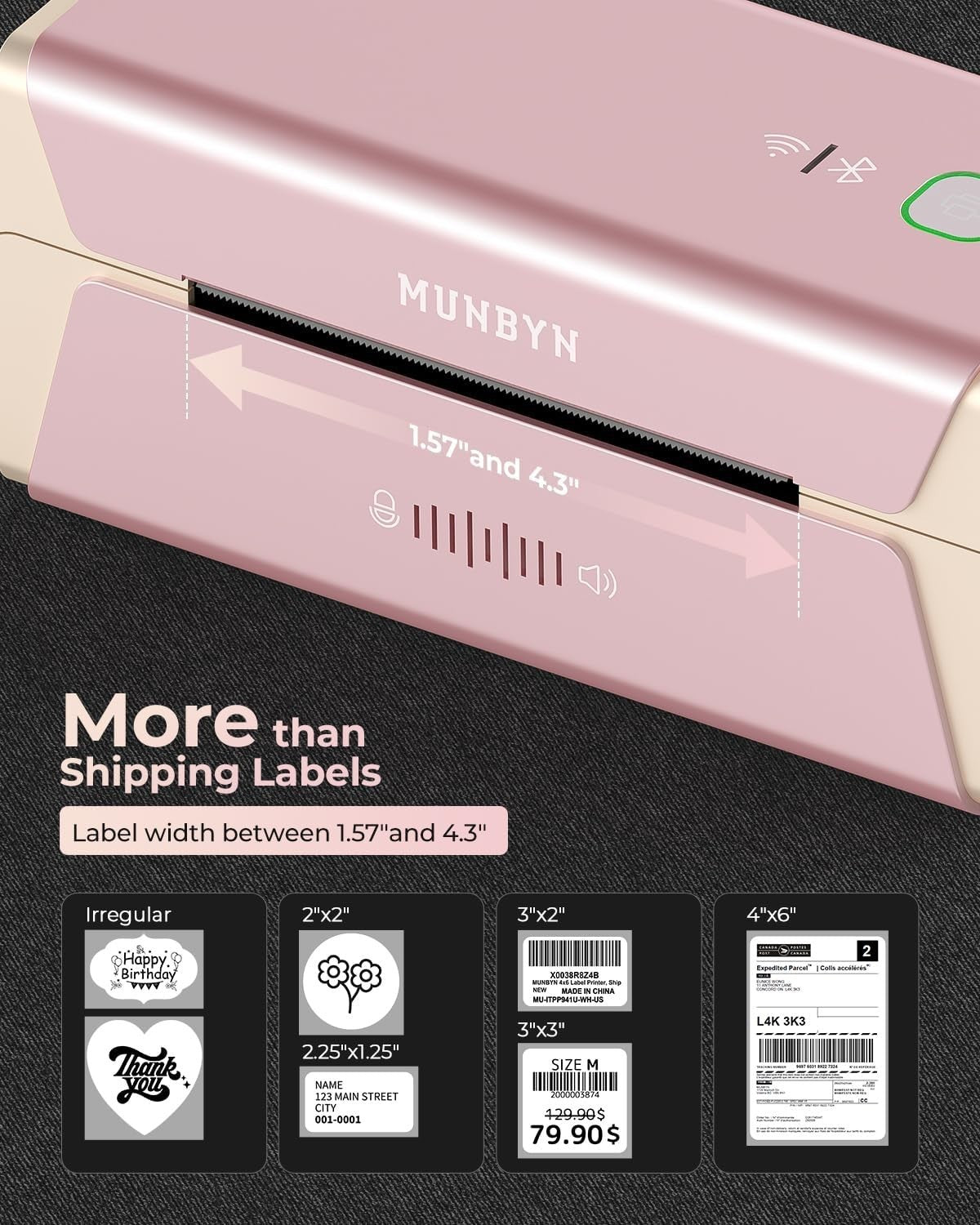 300DPI Pink WiFi Thermal Label Printer AirPrint Fast Shipping Labels