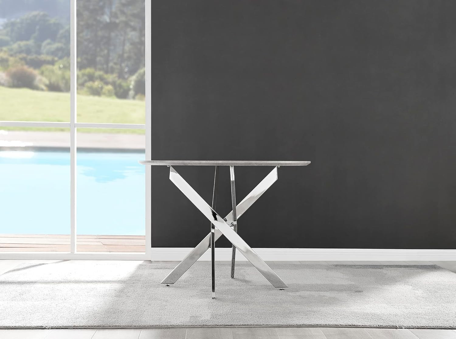 Round Concrete Dining Table 100cm Silver Legs Modern Compact 2–4 Seater