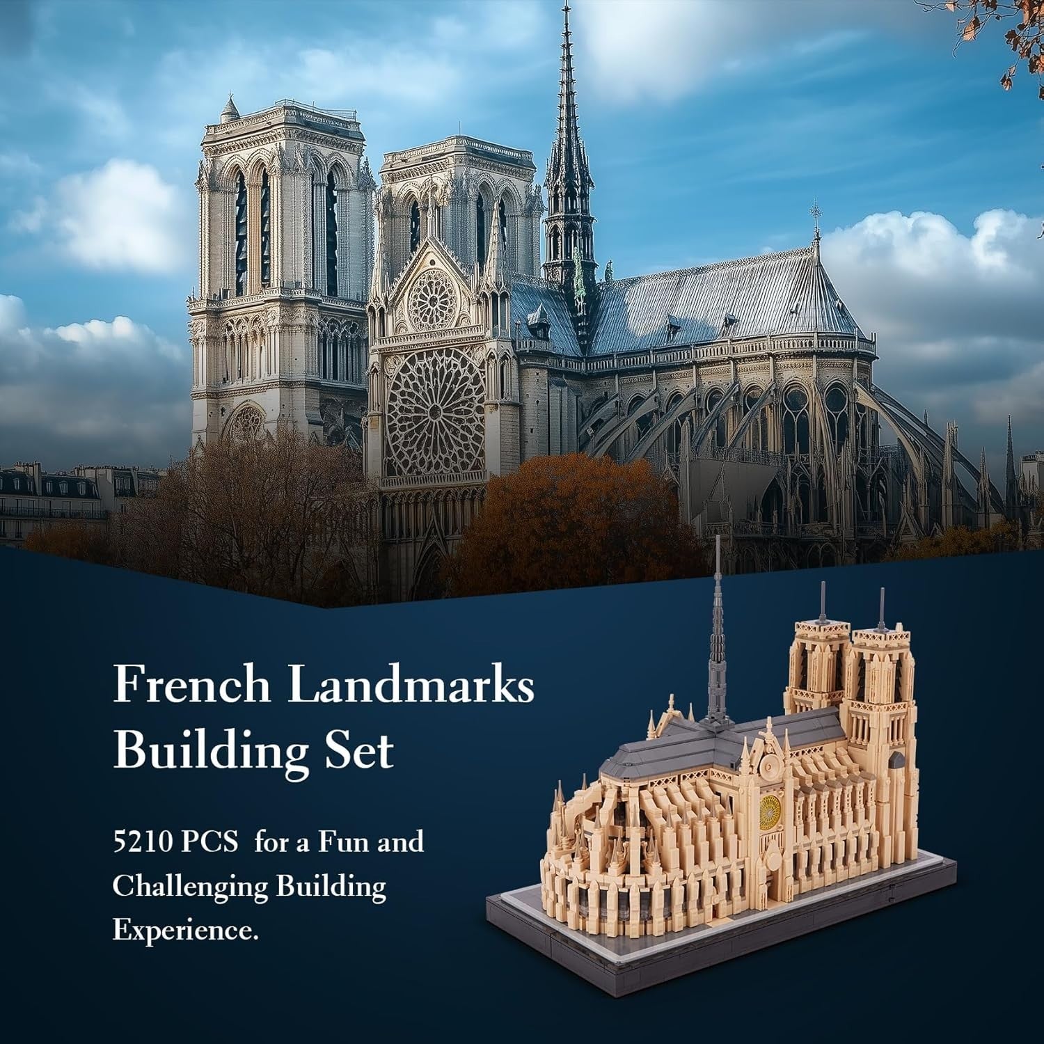 3D Notre Dame Puzzle Kit 5210pcs Moveable Model Church Set Adults Gift