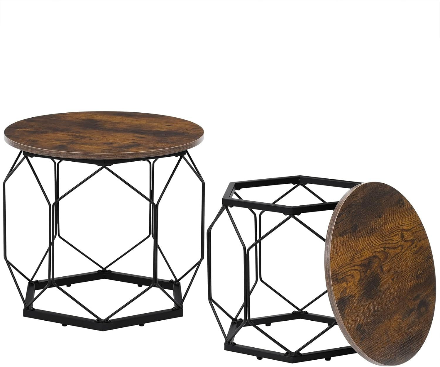 Set of 2 Round Coffee Tables with Removable Tops, Storage & Metal Frame
