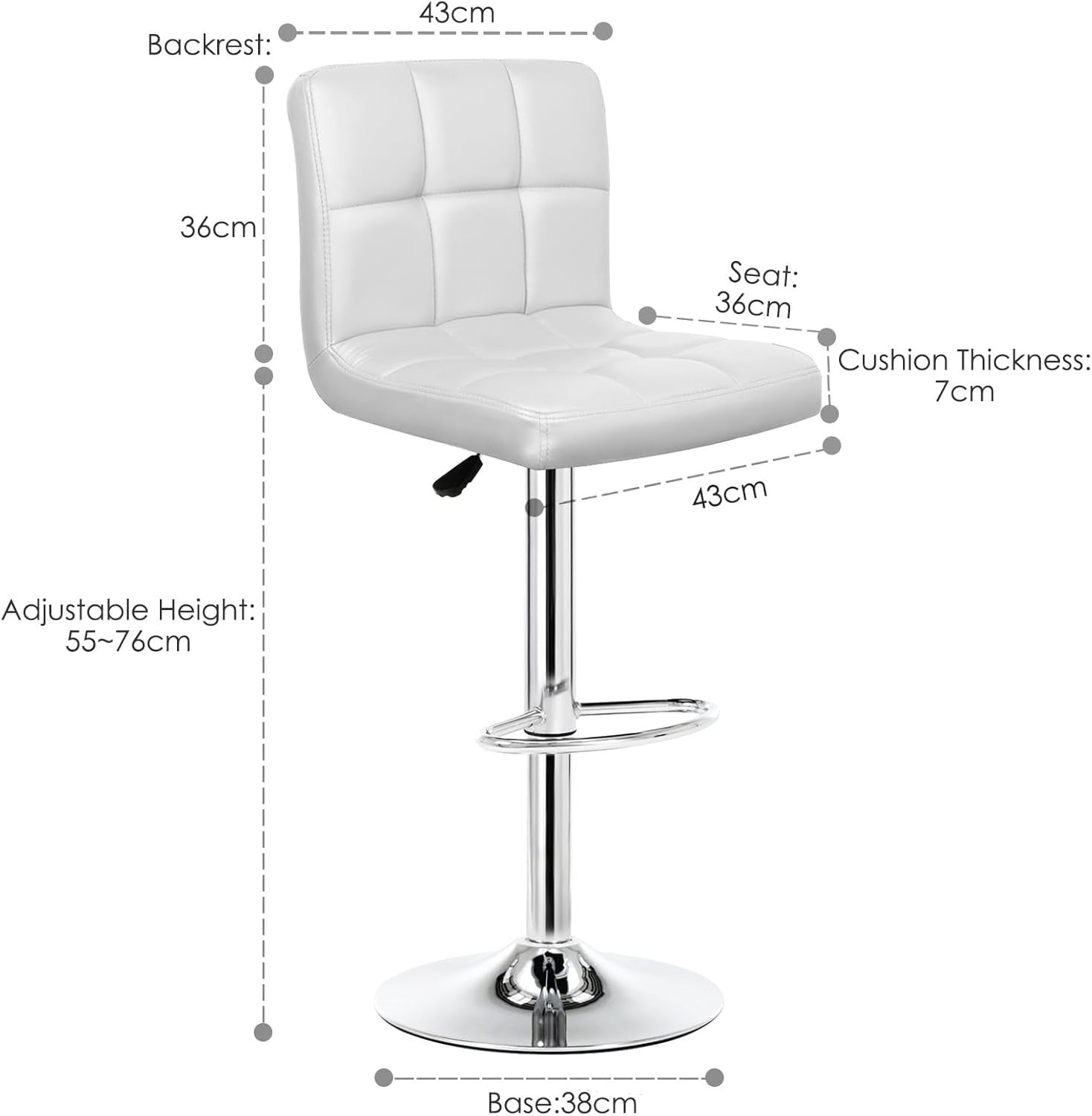 Adjustable Bar Stools Set of 2 Swivel Gas Lift White Chairs