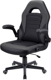 Ergonomic Gaming Chair Flip-Up Arms Faux Leather Swivel Black