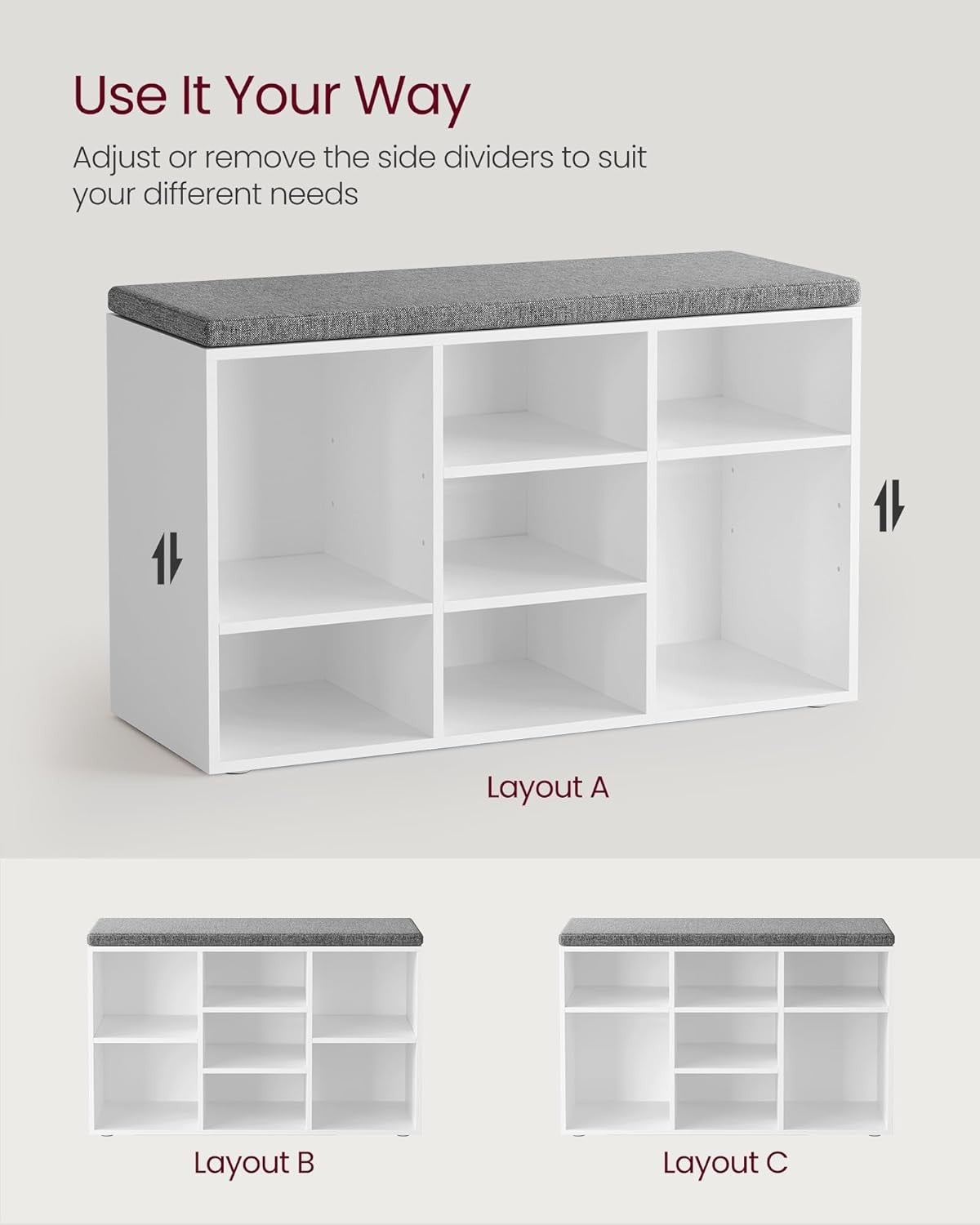 Shoe Bench with Cushion Storage Seat, 9 Compartment Hallway Unit, White