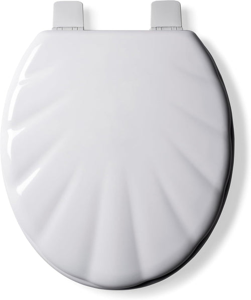Shell White Wooden Toilet Seat Gloss Antibacterial Stick ‘N’ Lock Hinges