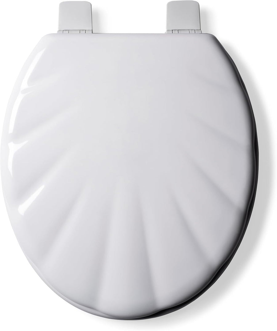 Shell White Wooden Toilet Seat Gloss Antibacterial Stick ‘N’ Lock Hinges