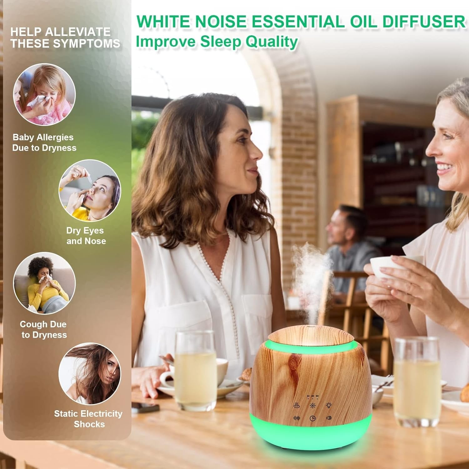 Aromatherapy Diffuser & White Noise Machine with LED Night Light, Timer