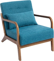 Teal Accent Armchair Wooden Frame Lounge Reading Chair Linen Seat