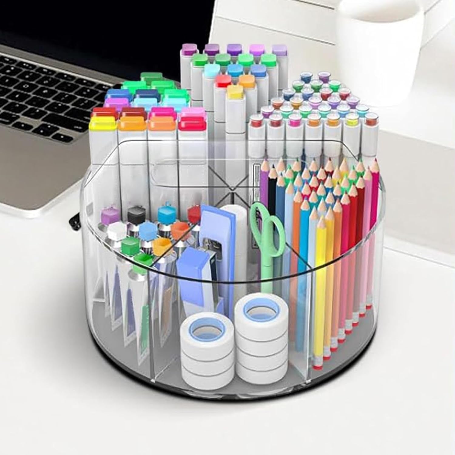 Rotating Desk Organizer Acrylic Pen Pencil Holder Cosmetic Brush Storage
