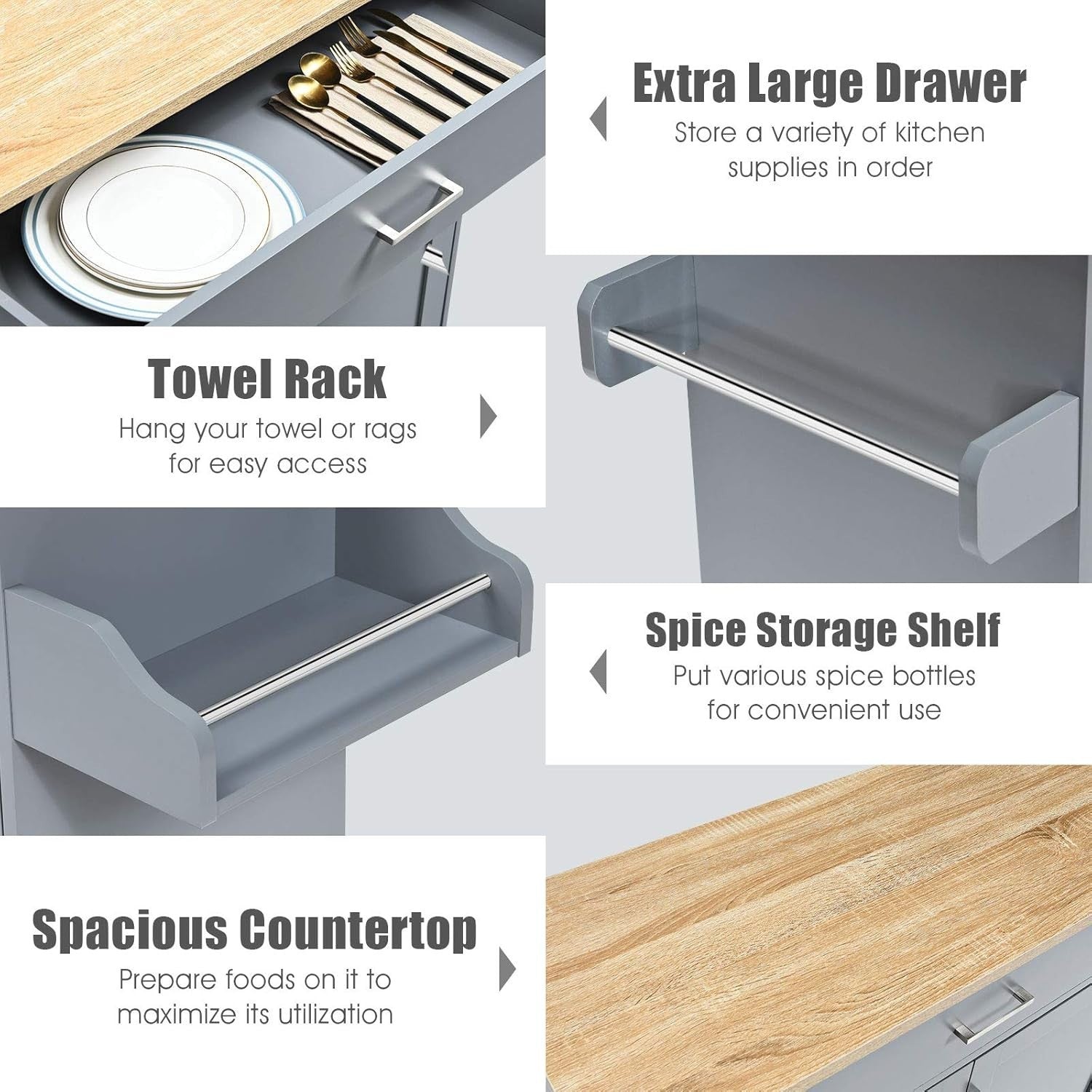 Rolling Kitchen Storage Cart with Adjustable Shelf, Drawer & Lockable Wheels