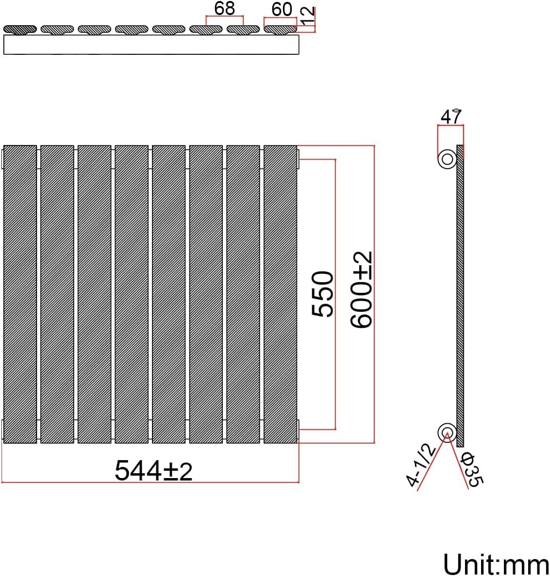 Black Horizontal Flat Panel Radiator 600x544mm Modern Bathroom Kitchen