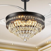 48" Chandelier Ceiling Fan with Light, Black, Retractable, LED, Remote