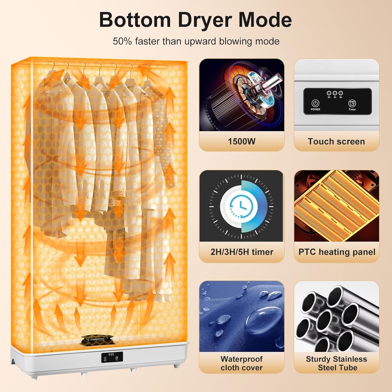 Portable Electric Clothes Dryer 2 Tier 360° Warm Air Drying 10kg Indoor