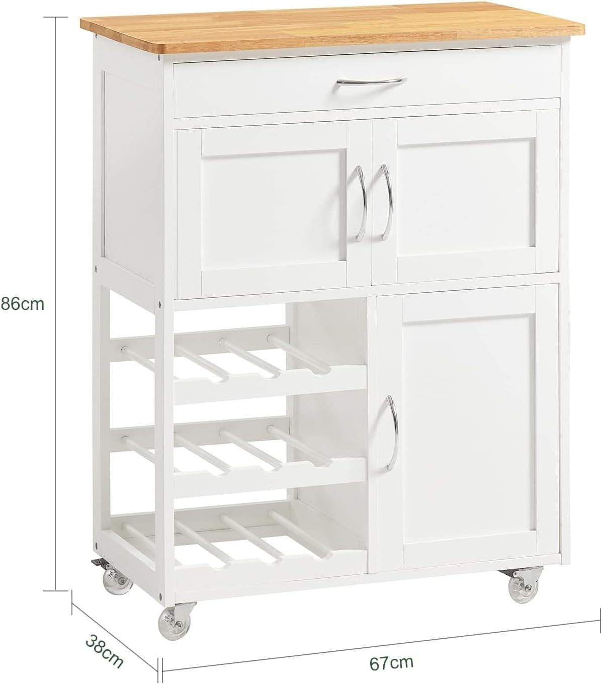 Mobile Kitchen Island Cart with Wine Rack, Drawer & Lockable Wheels 67x86x38cm