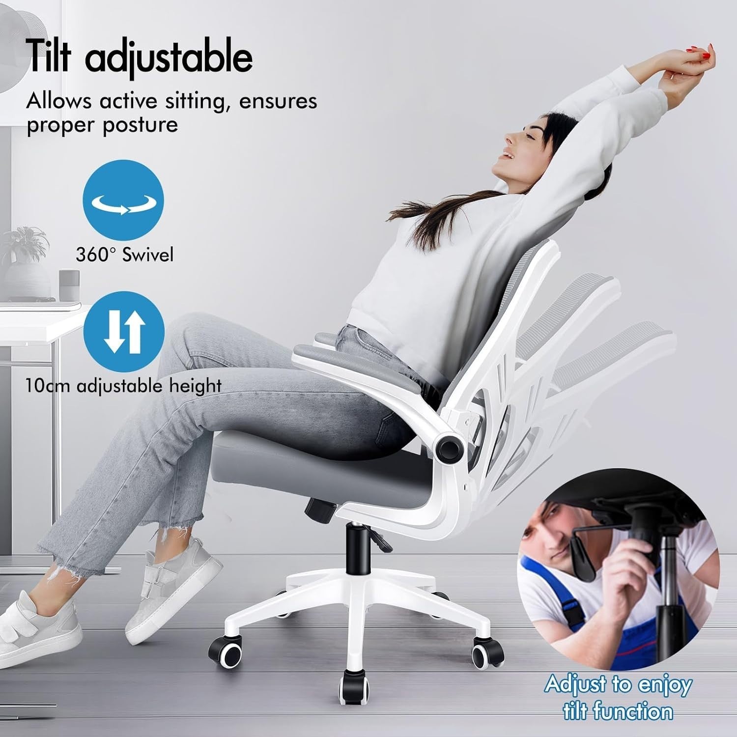 Ergonomic Mesh Office Chair Flip-Up Arms Lumbar Support Mid-Back Desk Seat
