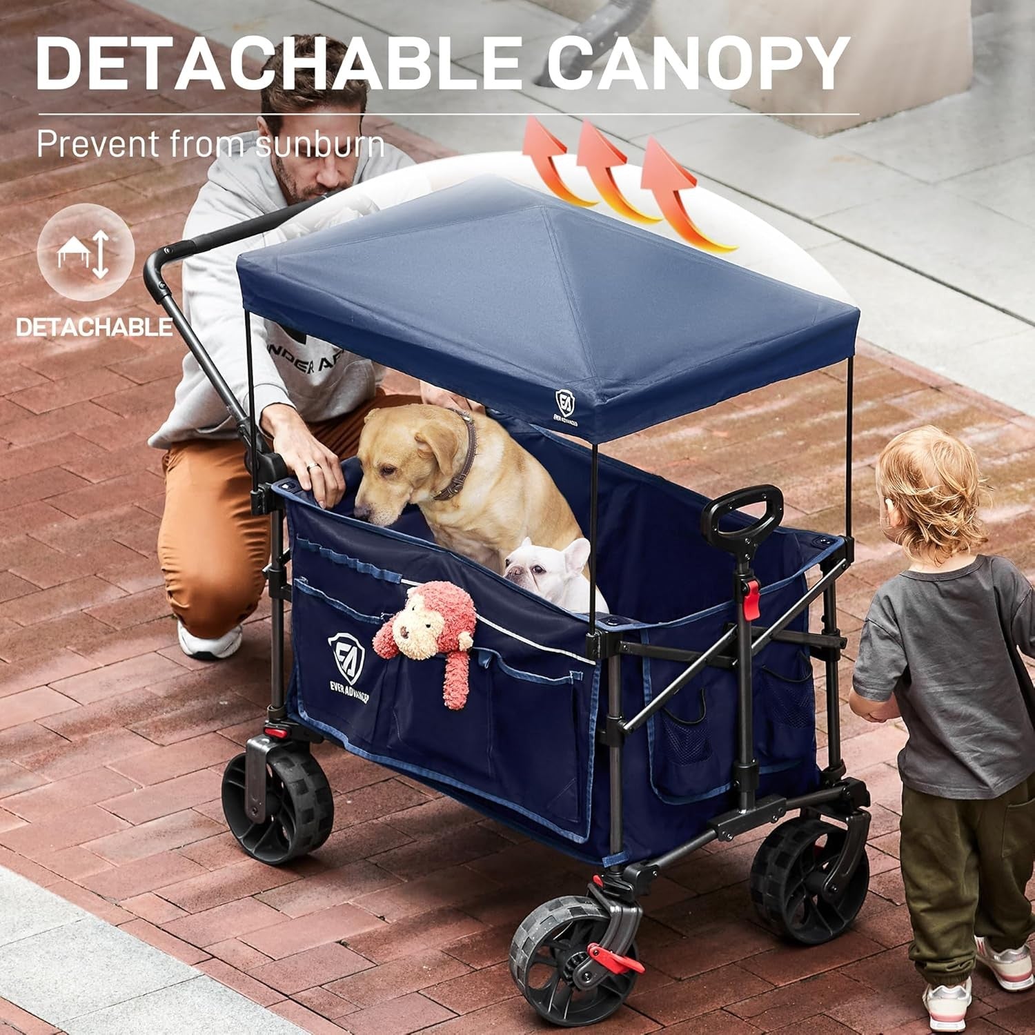 225L Folding Camping Wagon Trolley Heavy Duty Garden Cart Canopy All Terrain