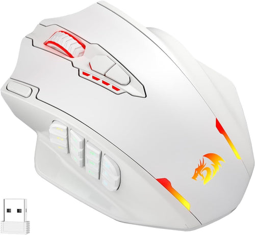 White Wireless Gaming Mouse 16000 DPI RGB MMO 16 Buttons Rechargeable