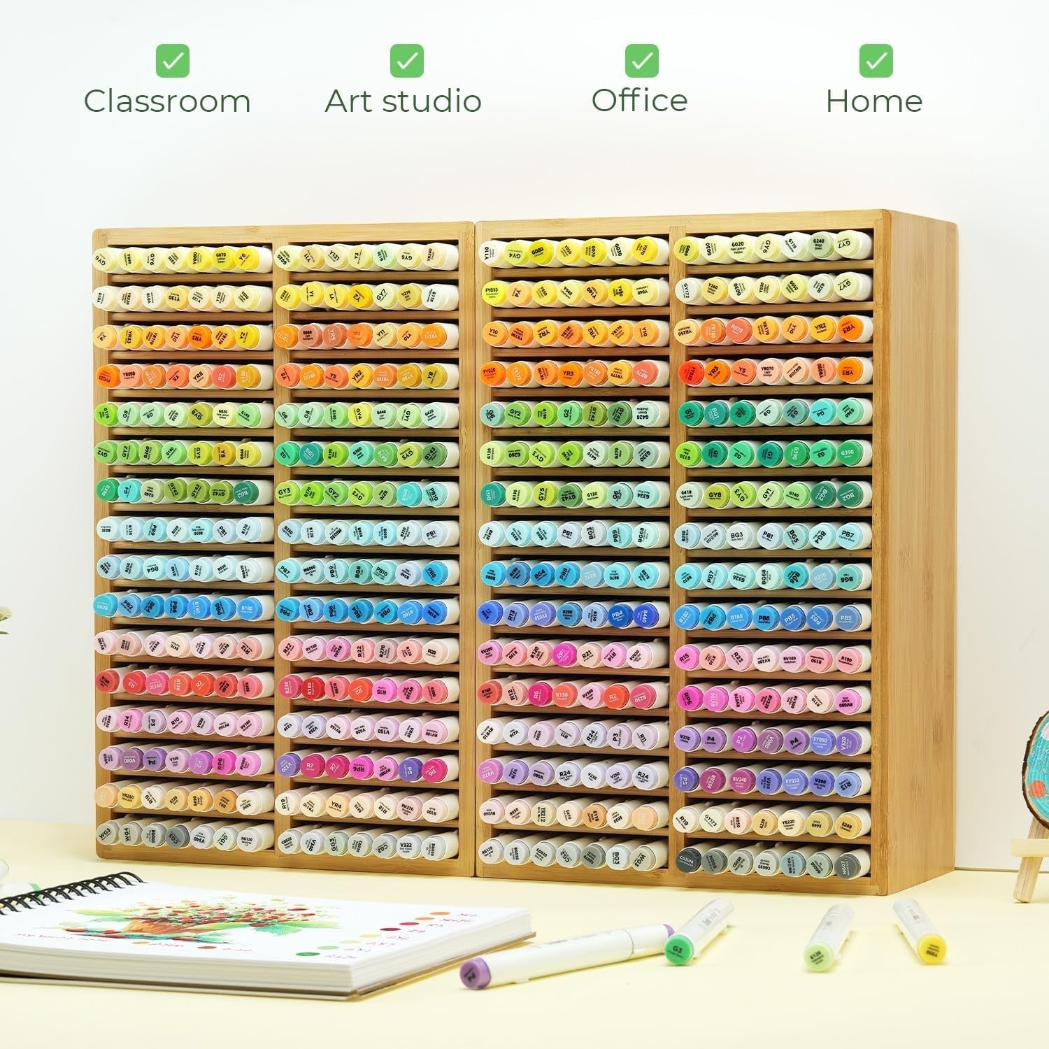 Bamboo Marker Organizer Desk Holder 18 Compartments Art Pens Storage