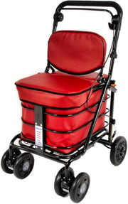 Premium 6 Wheel Mobility Shopping Trolley With Seat Backrest Red