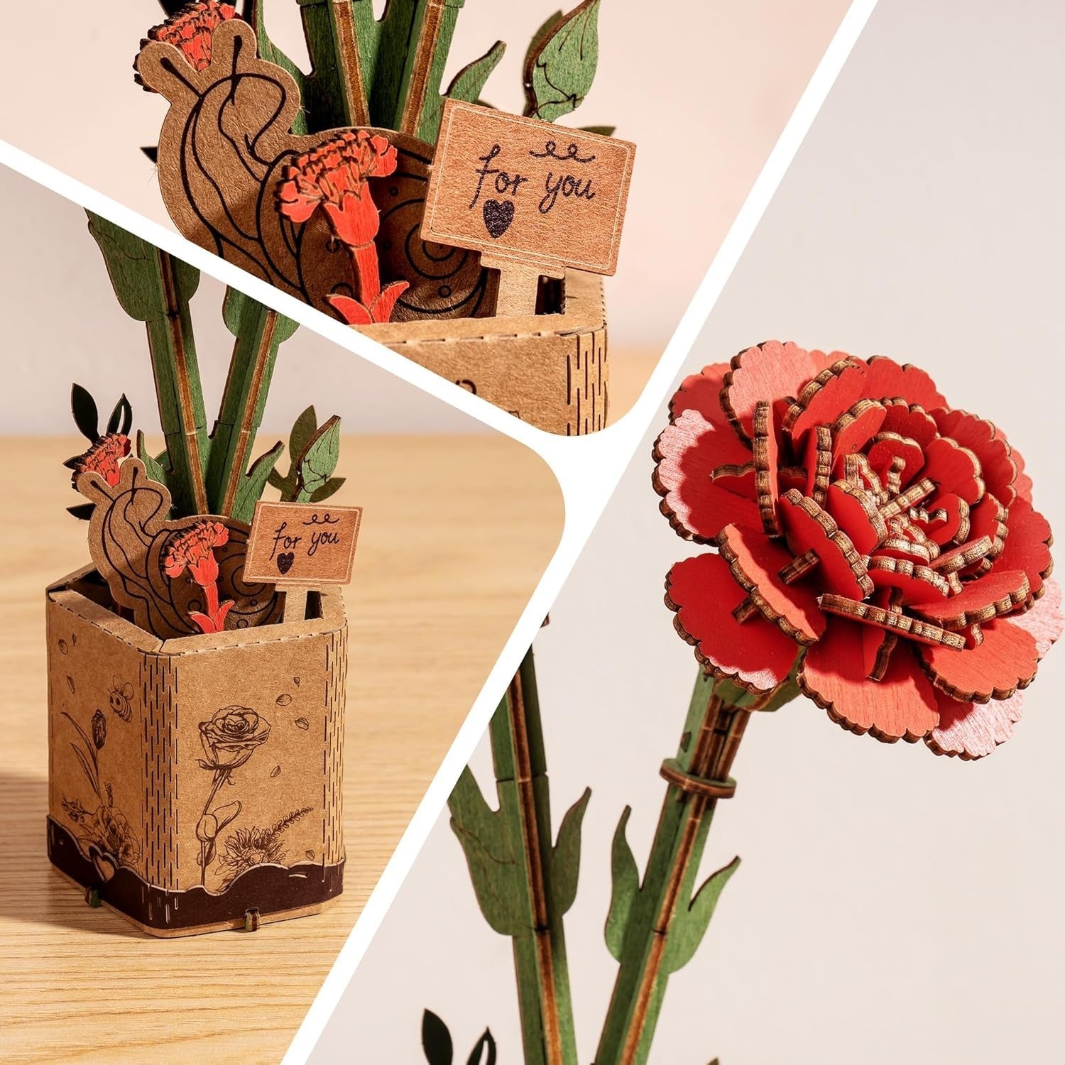 3D Wooden Flower Puzzle DIY Kit - Artificial Floral Model for Home Decor