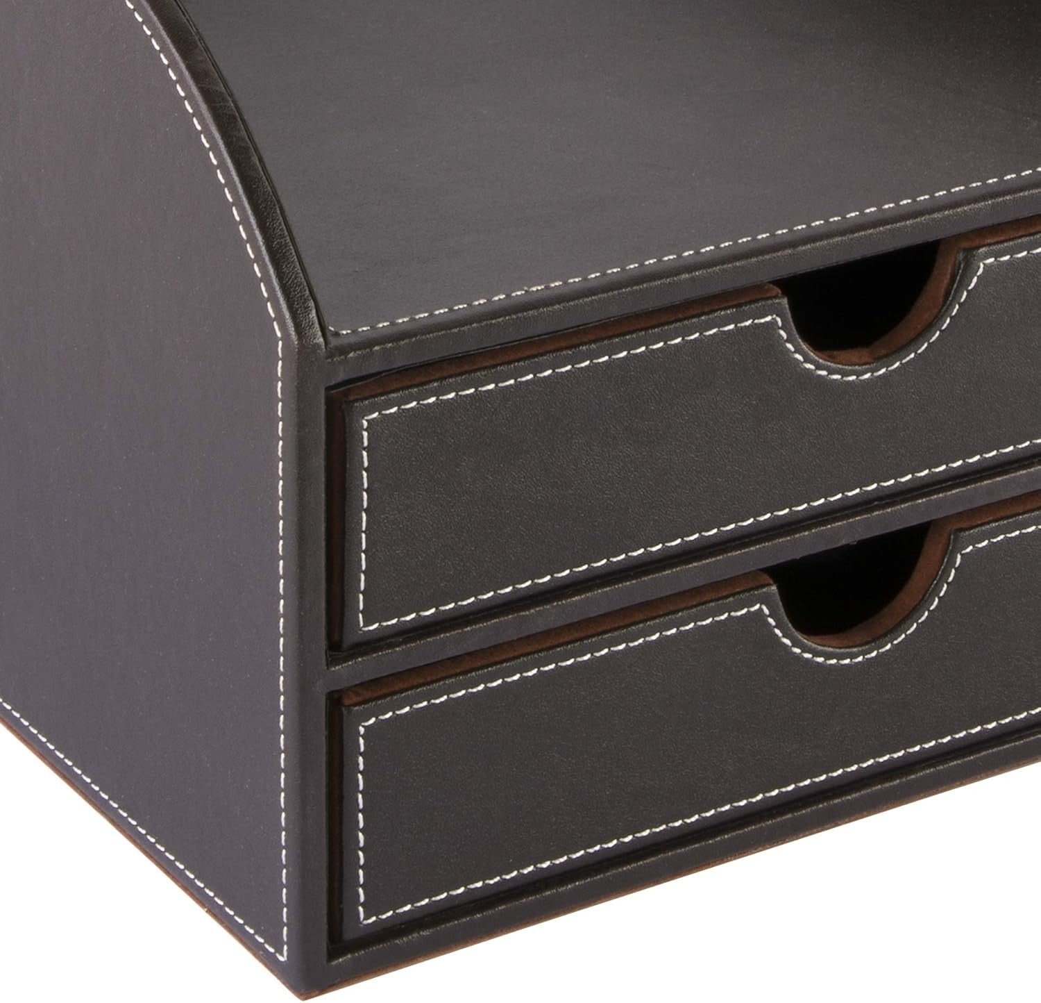 Faux Leather 2-Tier Desk Paper Sorter A4 Document File Organiser