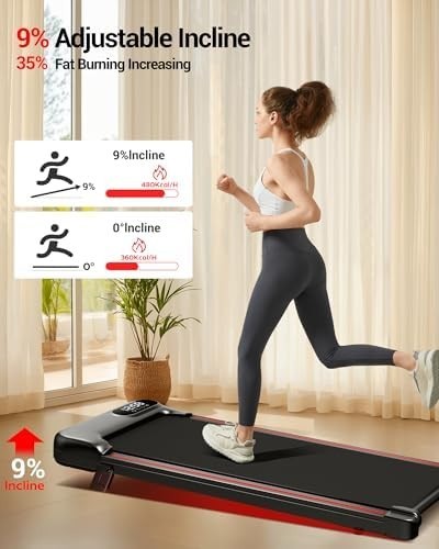 Under Desk Walking Treadmill 9% Incline Portable Electric Home Gym