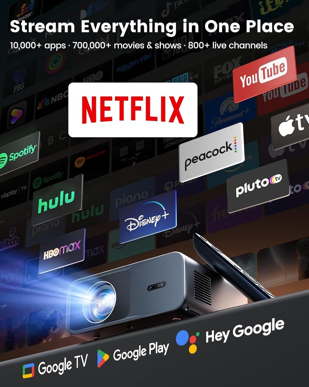 Google TV 1080P Smart Projector Dolby Audio WiFi 6 Bluetooth HDR