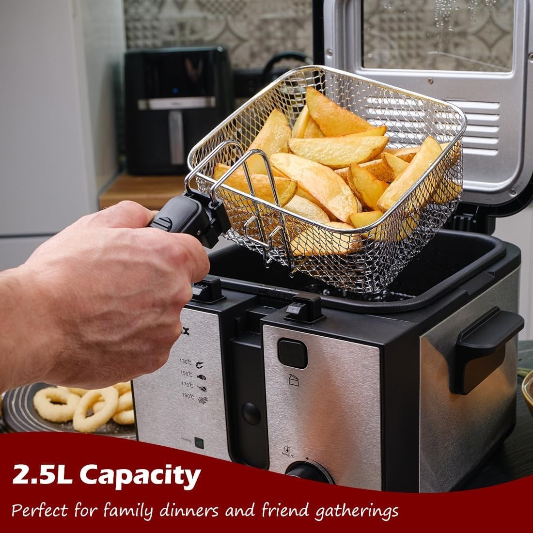 2.5L Deep Fat Fryer 1600W Easy Clean Adjustable Temp Viewing Window