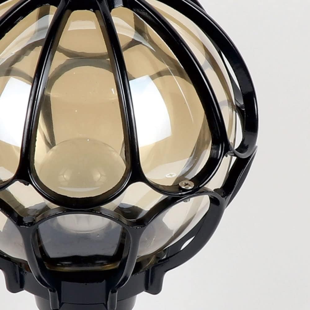Vintage Black Outdoor Post Lantern Light Amber Glass IP65 Waterproof Lamp