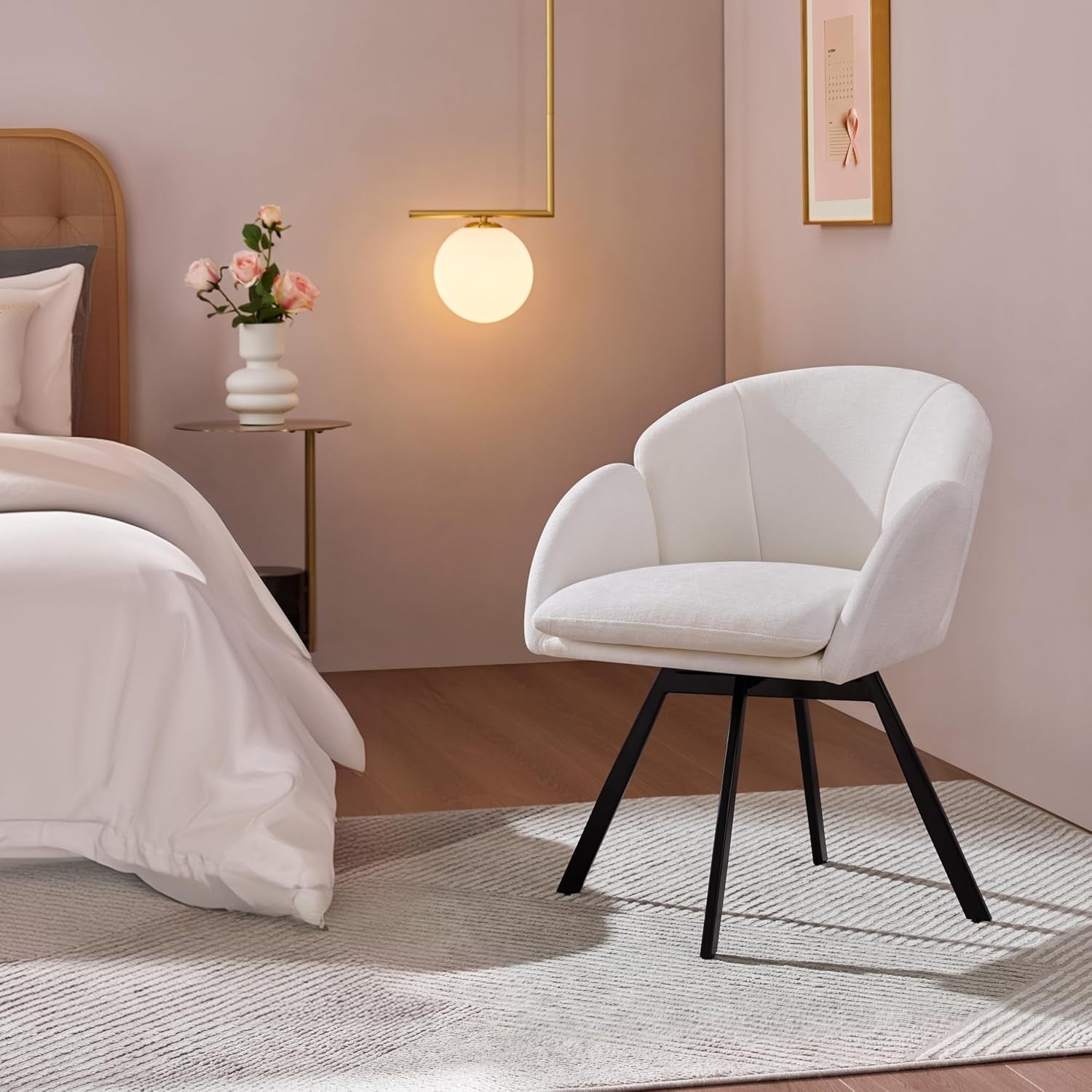 Swivel Chenille Tub Chair White Accent Vanity Armchair