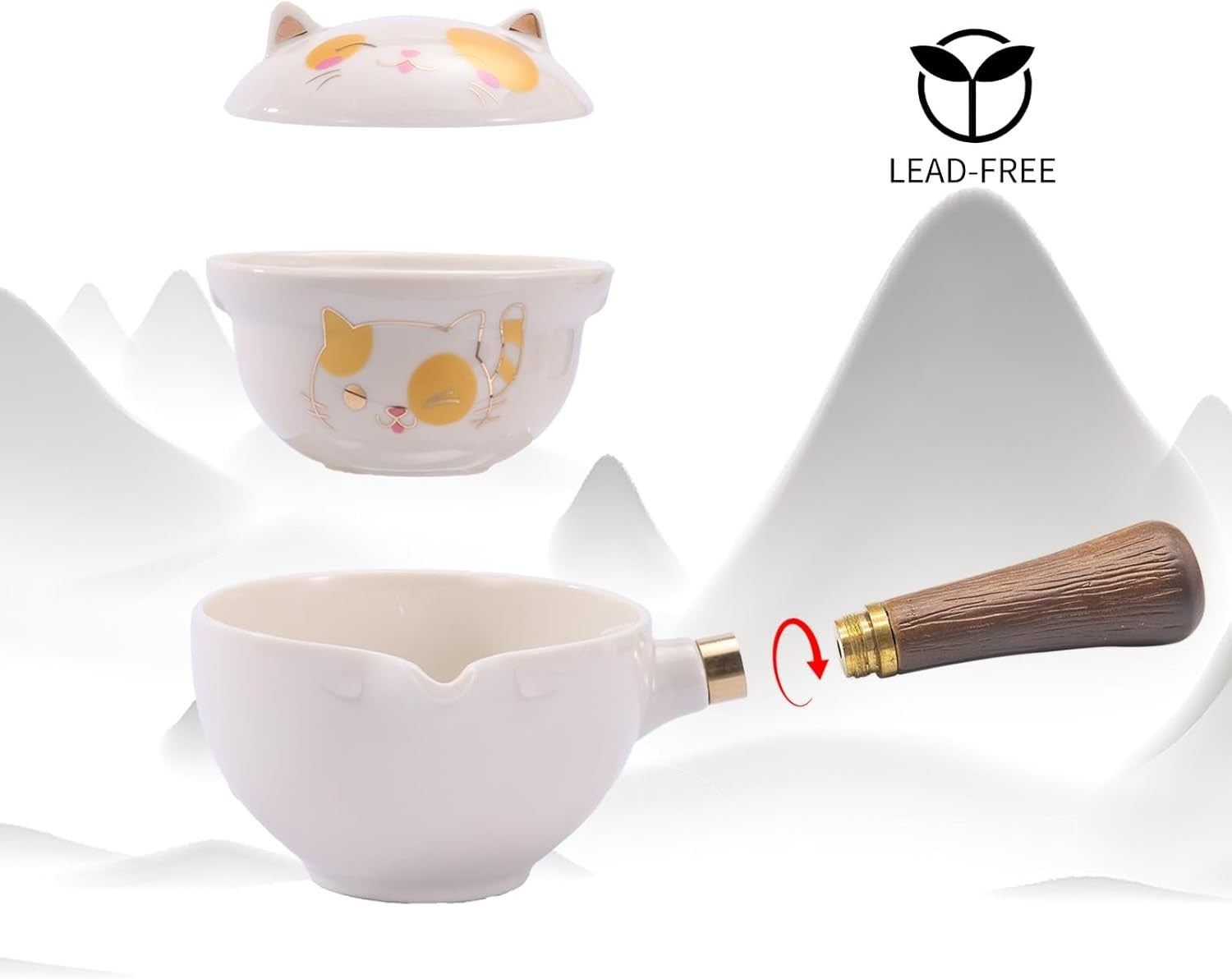 Portable Gongfu Tea Set Kitty Cat Rotating Teapot Infuser Travel Gift