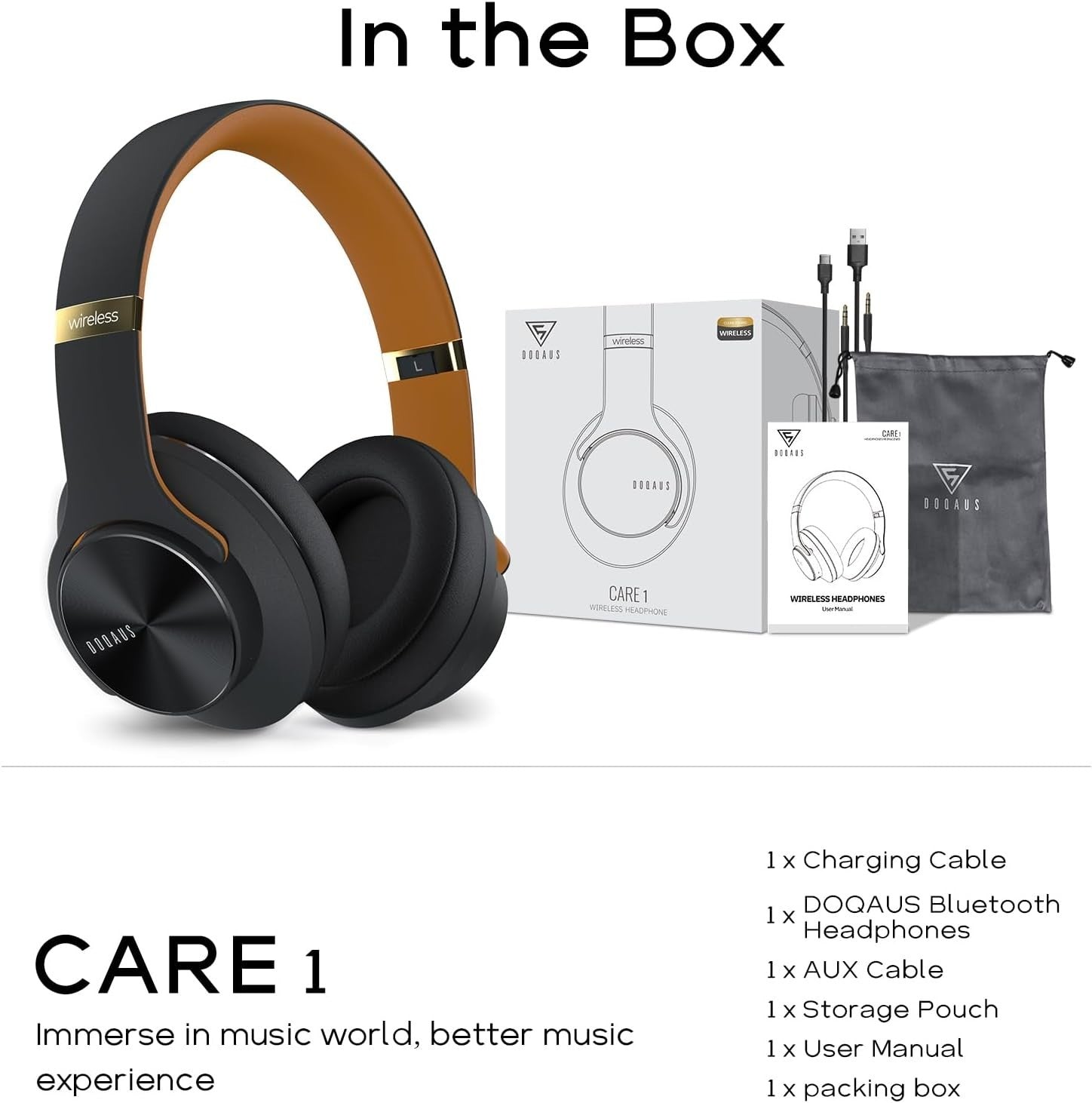 Black-Brown Bluetooth 5.3 Headphones 90H 3EQ Over Ear Foldable Mic