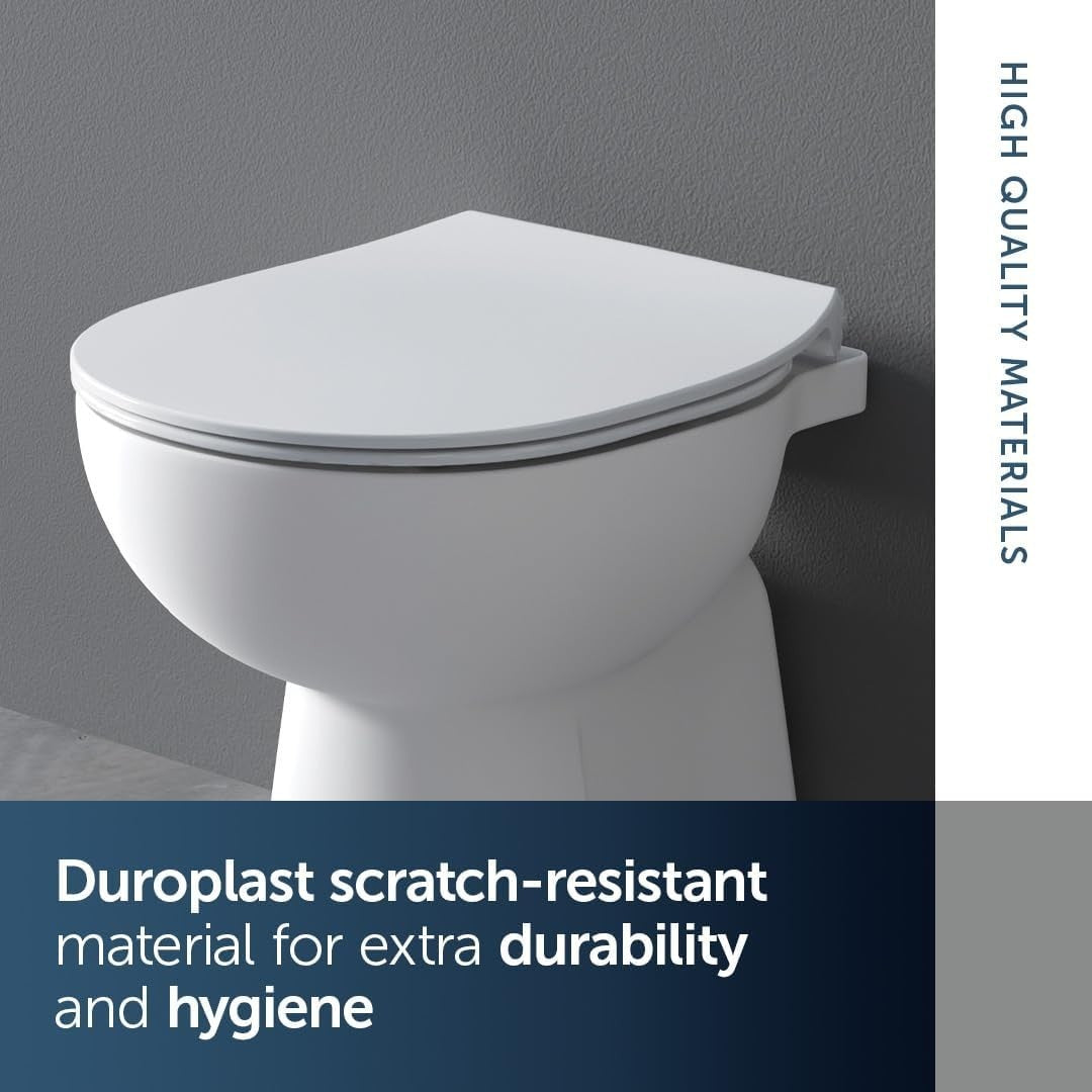 Connect Toilet Seat White Flat Durable Duroplast Stainless Hinges