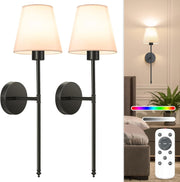 Rechargeable Wall Sconces 24in | Dimmable 9-Color Remote Lights Indoor
