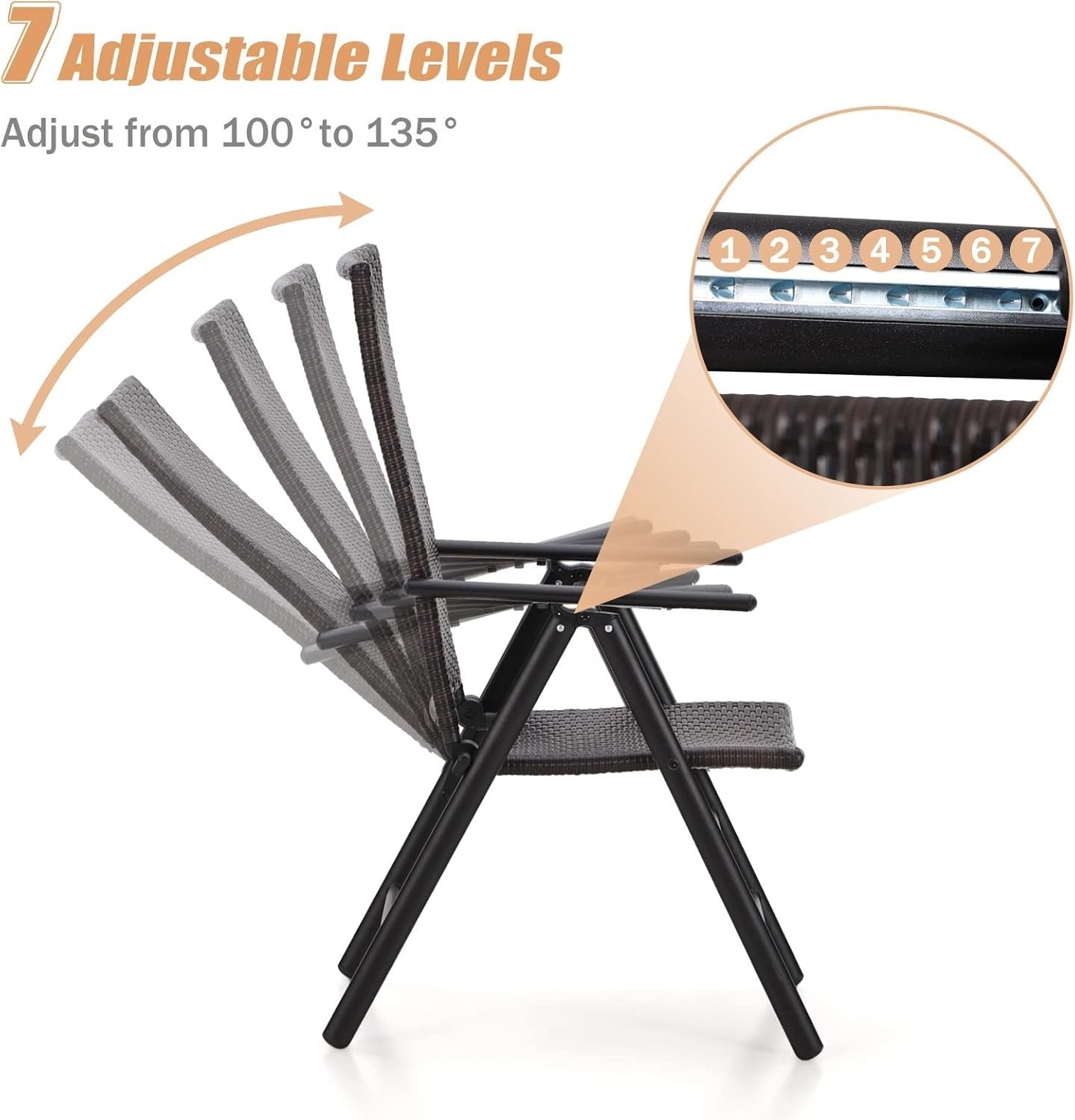 Folding Rattan Garden Chairs Set of 2 Adjustable High Back Patio Seating