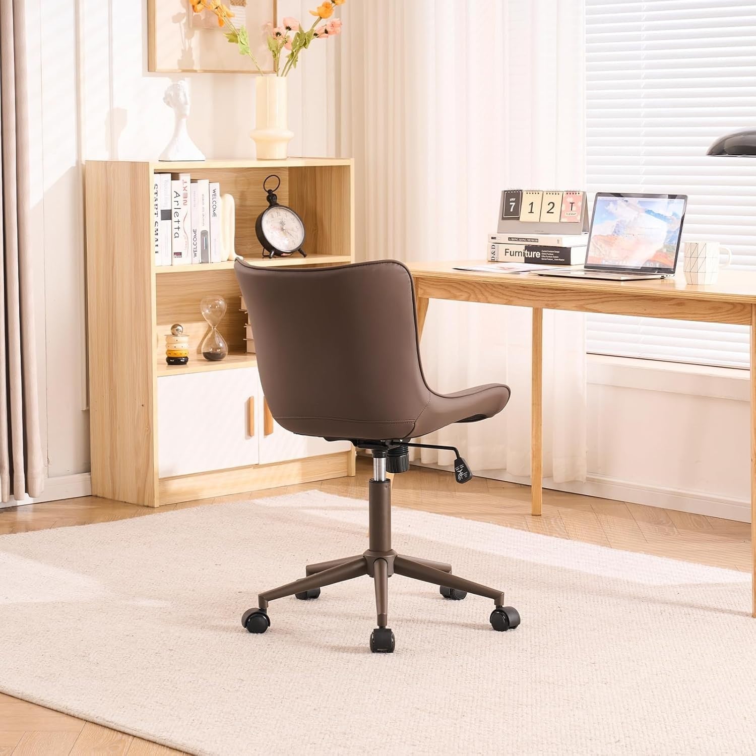 Executive Ergonomic Office Chair, Brown Faux Leather, Wheels, Swivel, Adjustable