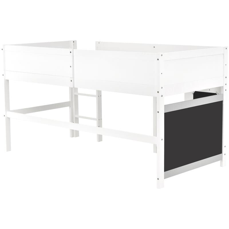Kids Mid Sleeper Bunk Bed White 3FT with Blackboard Shelf Ladder Safety Rail
