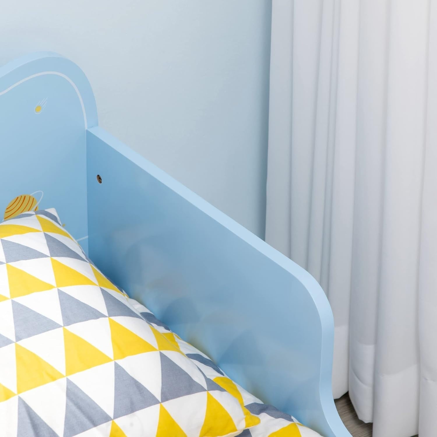 Kids Toddler Bed with Safety Rails Wooden Low Frame Boys Girls Bedroom Blue