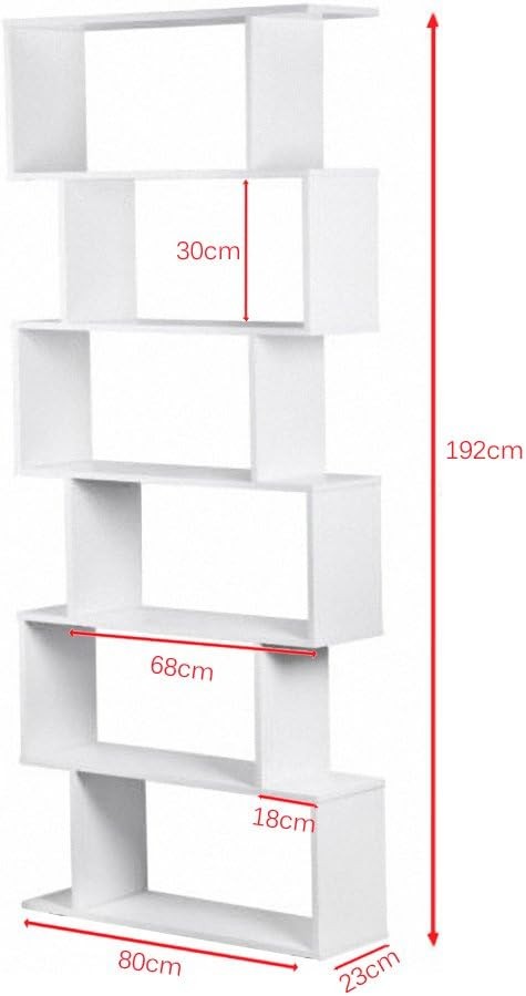 Modern S Shape 6 Tier Bookcase Free Standing Display Storage Shelf Unit Black