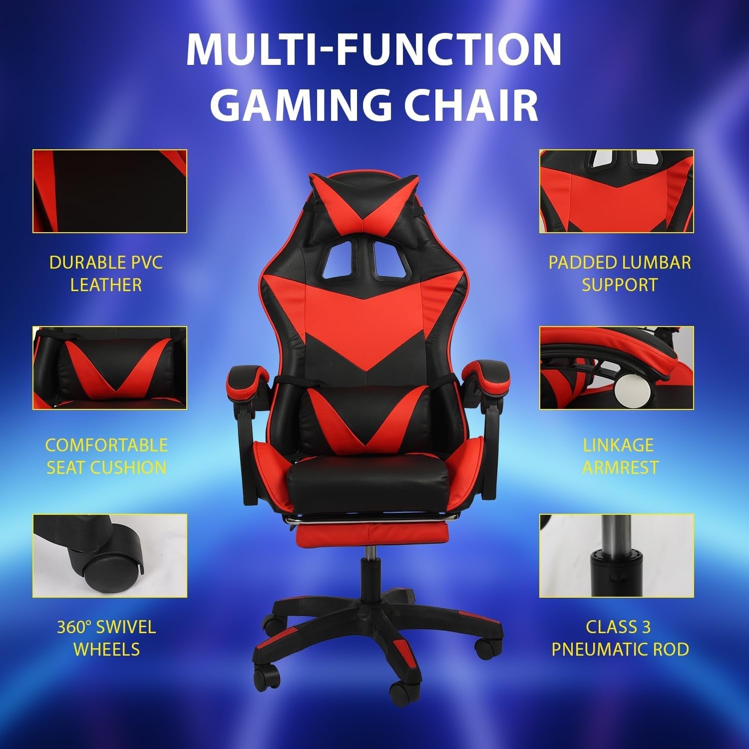 Gaming Chair with Footrest, Lumbar Support, Headrest & Adjustable Office Chair