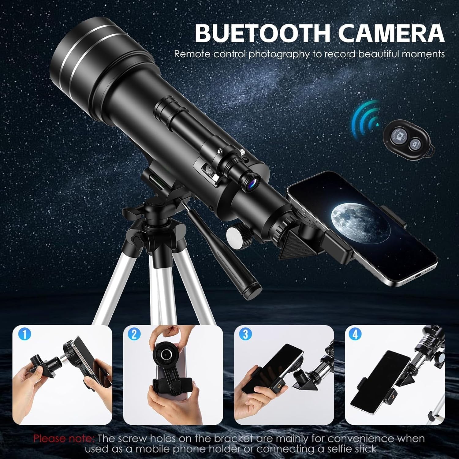 70mm Kids Astronomy Telescope, 400mm, with Phone Holder for Beginners