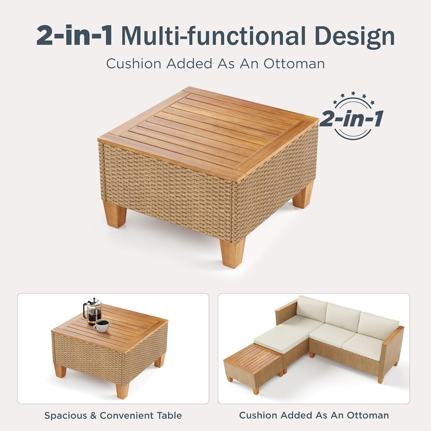 Outdoor Rattan Corner Sofa Set with Cushions & Coffee Table Patio Garden