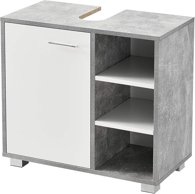 Concrete White Bathroom Sink Cabinet 56x60x31cm Modern Vanity Storage Unit