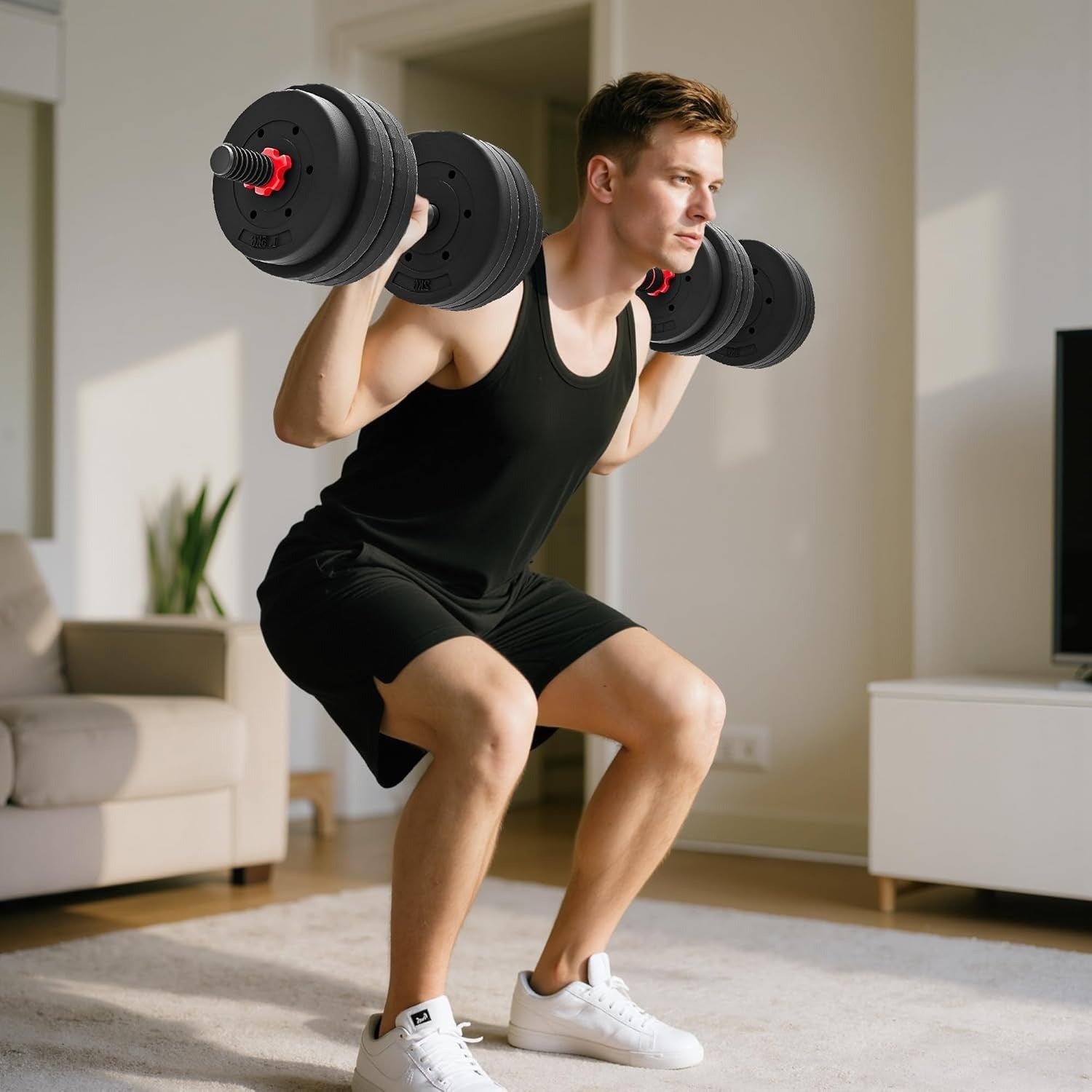 25kg Adjustable Dumbbell Barbell Set 2-in-1 Home Gym Free Weights
