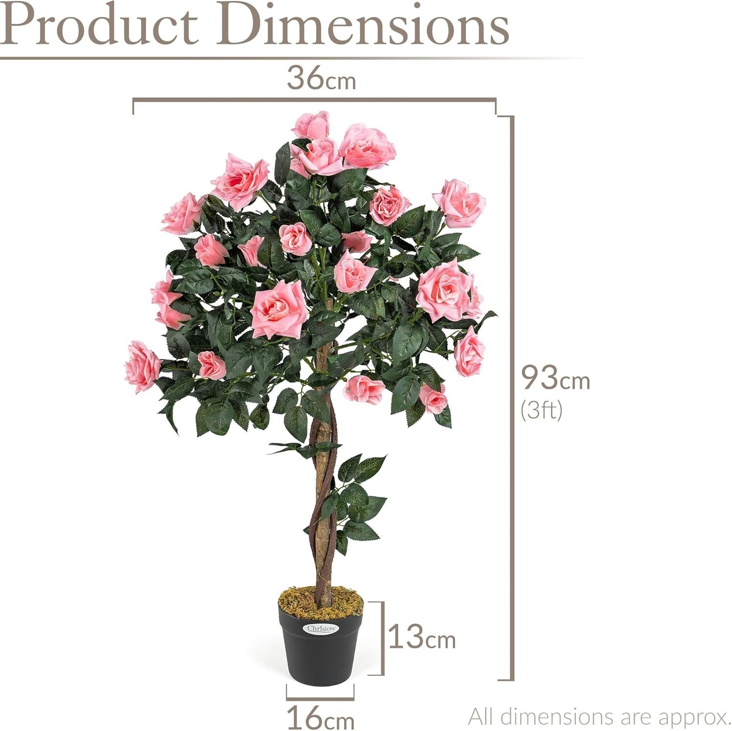 3ft Artificial Pink Rose Tree Twisted Trunk Potted Indoor Outdoor Home Decor