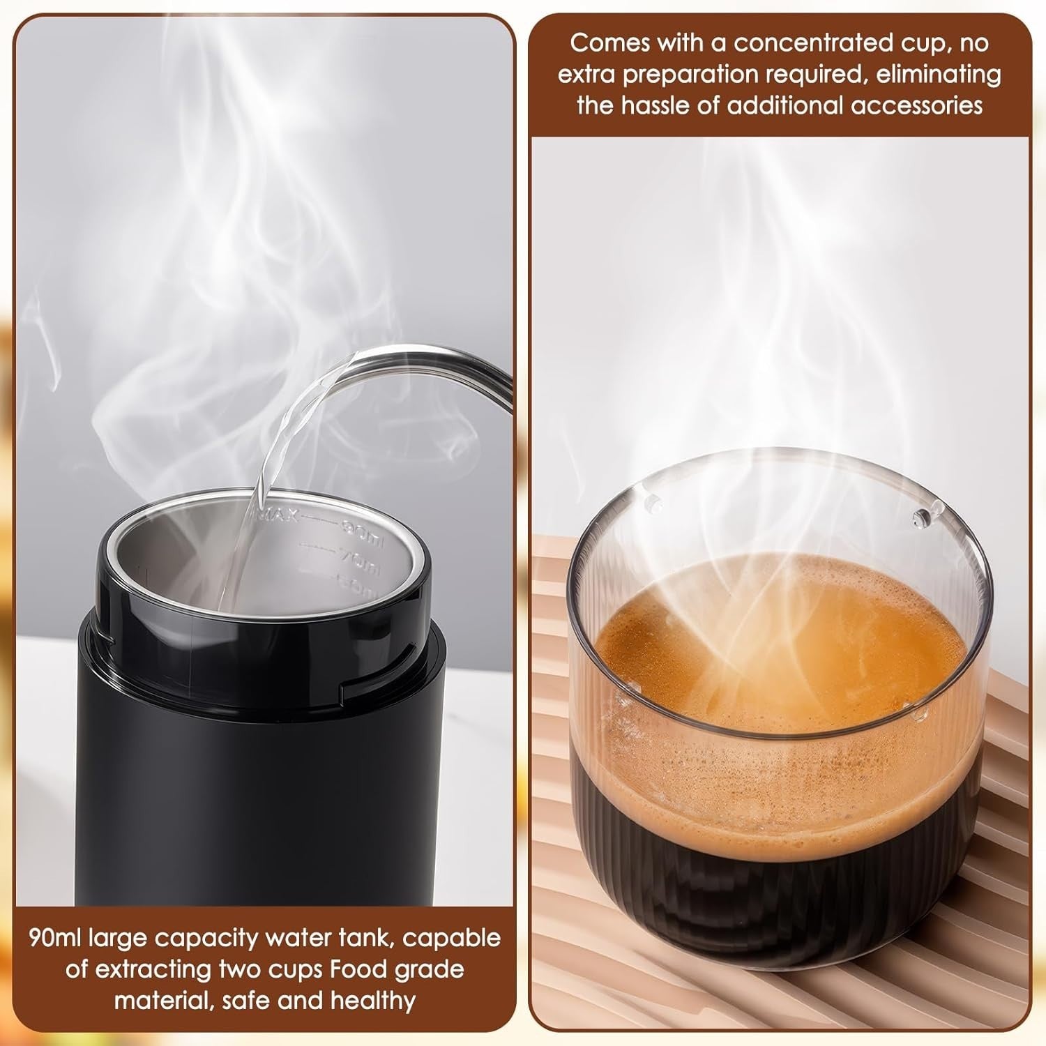 Portable Electric Espresso Maker | USB-C Rechargeable Travel Coffee Machine Blk
