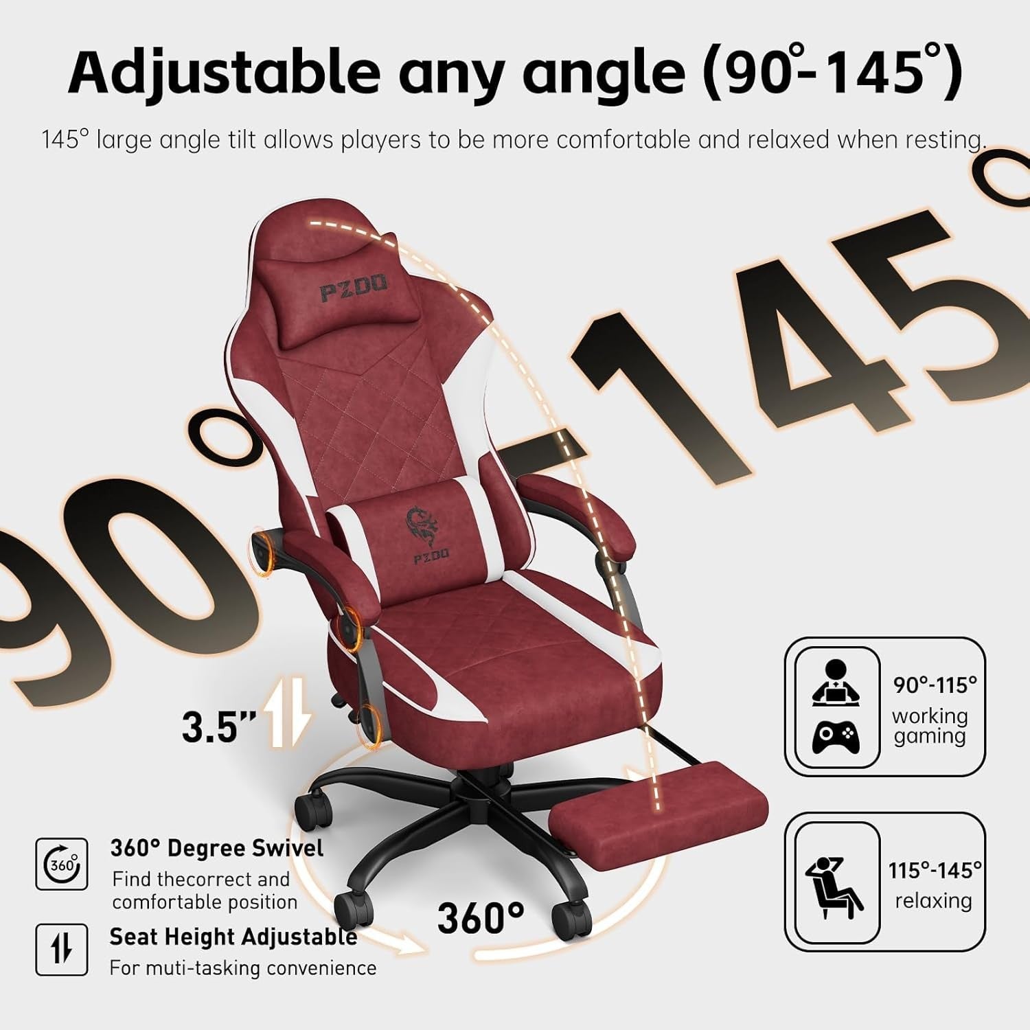 Reclining Gaming Chair with Footrest 300lbs Ergonomic Red