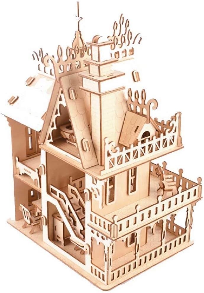 3D Wooden Fantasy Villa Puzzle Kit - DIY Miniature Model, Paintable